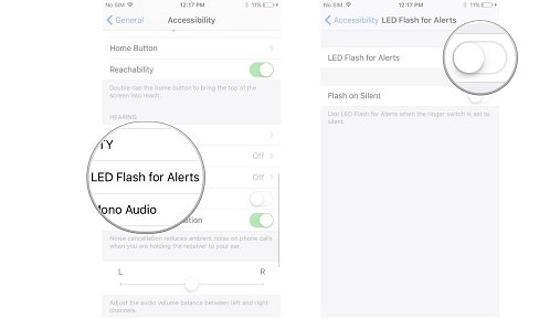 iphone có thông báo bằng đèn flash chớp chớp